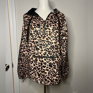 Main Strip Windbreaker Rain Shirt Black And Brown 1/4 Zip Small